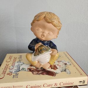 Vintage Paul Marshall Boy with Puppy in Hat Japan Bisque Clay Figurine MCM